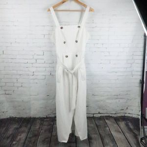 MISGUIDED WHITE WITH BLACK STRIPE SLEEVELESS BELTED MIDI DRESS SIZE 10